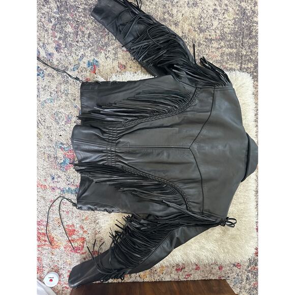 Vintage Black Leather Fringe Jacket | Size Medium | Western Biker Rodeo Boho - Picture 5 of 12